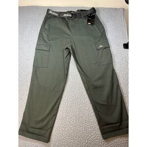 Dickies Relaxed Fit Cargo Pants Mens 32R Olive Green With Belt FPR50OG New